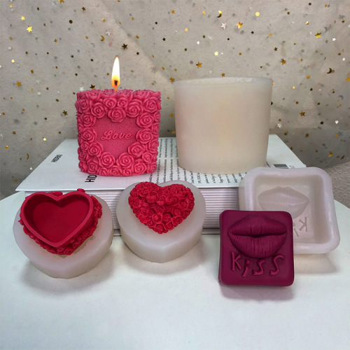 diy valentine's day love red lip rose column aromatherapy candle silicone mold chocolate mousse cake mold