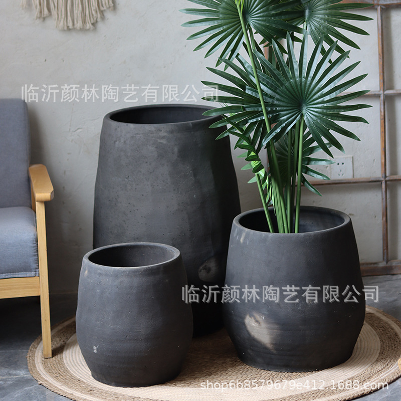 Tanque de cerámica negra calligrafia retrógrada pintura de cerámica jardín paisajismo jardín cerámica hecha a mano gran decoración de vivienda ventilada