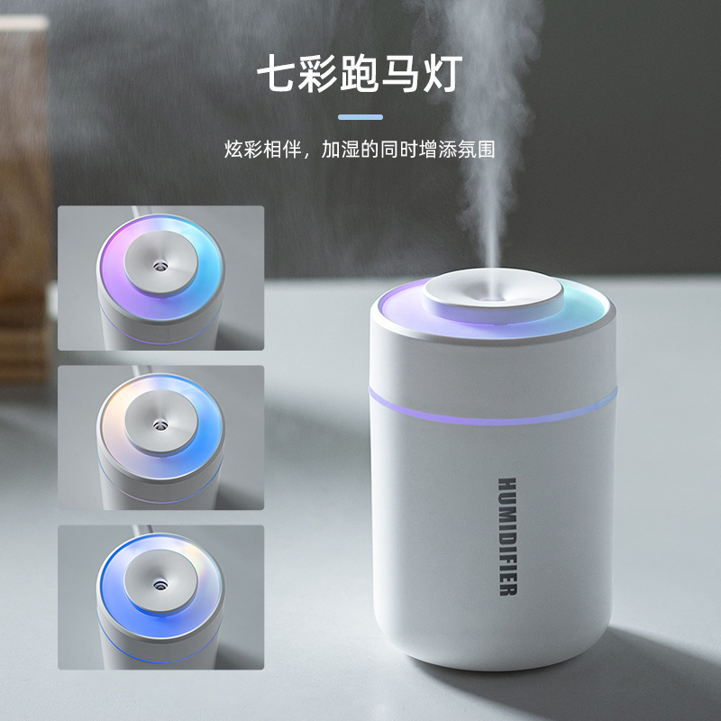 跨境桌面办公室车载usb加湿器迷你家用小型大雾量补水七彩跑马灯|undefined