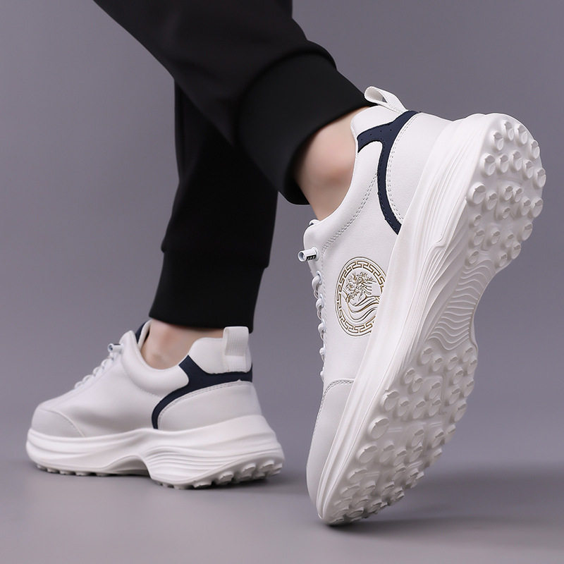 Giày thể thao nam da lộn nhẹ đế mềm mặt mềm, giày sneaker chạy bộ ngoài trời gót 3-5 cm — h6608 trắng, h6608 đen