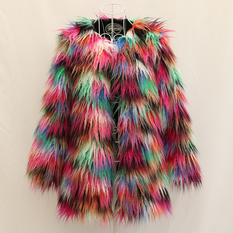 Women's fox fur coat mid-length fur coat imitation beach wool plus size jacket warm floating fur coat