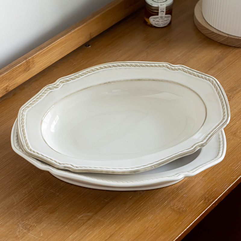 Palacio moderno estilo profundo placa vintage plato de alivio del hogar plato de pescado al vapor plato grande vajilla de cerámica al por mayor