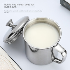 Stainless steel 304 water cup with lid, handle for students, kindergarten children, child-friendly cup with inner scale, thickened milk cup for engraving