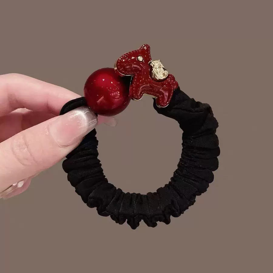 卡通生肖马珠子发圈女红色本命年新年头绳无痕发绳扎头发皮筋发饰