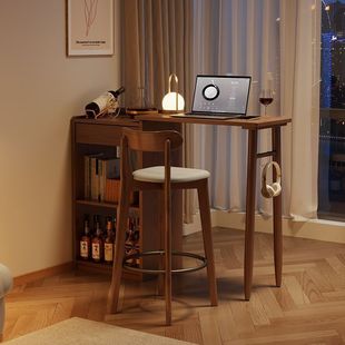 Solid Wood Bar Table Retractable Small Apartment Very Narrow Light Luxury Open Living Room High Feet Balcony Leisure Small Bar Table