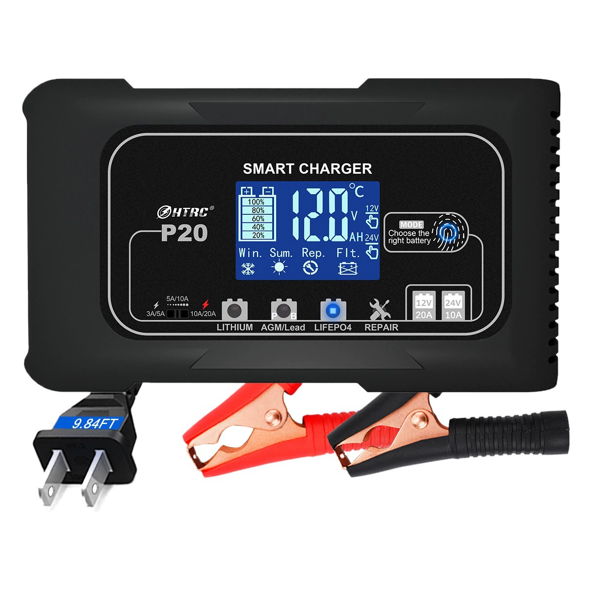 P20 автомобиль мотоцикл аккумуляторное зарядное устройство 12V20A24V10A свинцово-кислотная батарея AGM зарядное устройство HTRC