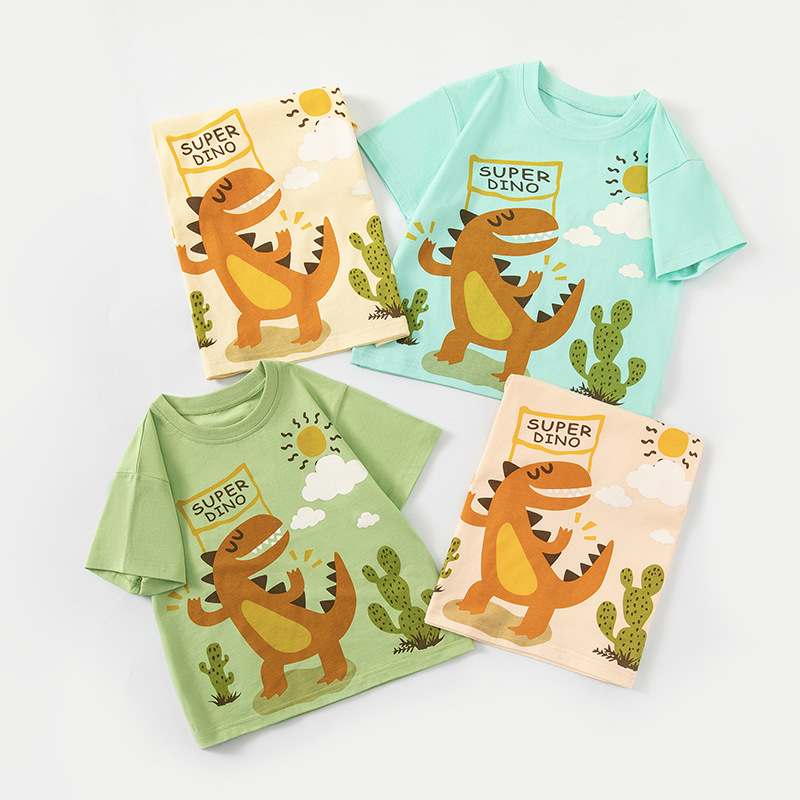 Betop ropa para niños verano nuevo estilo dibujos animados para niños dinosaurio camiseta de manga corta niños y niñas estilo occidental envío transfronterizo de una pieza