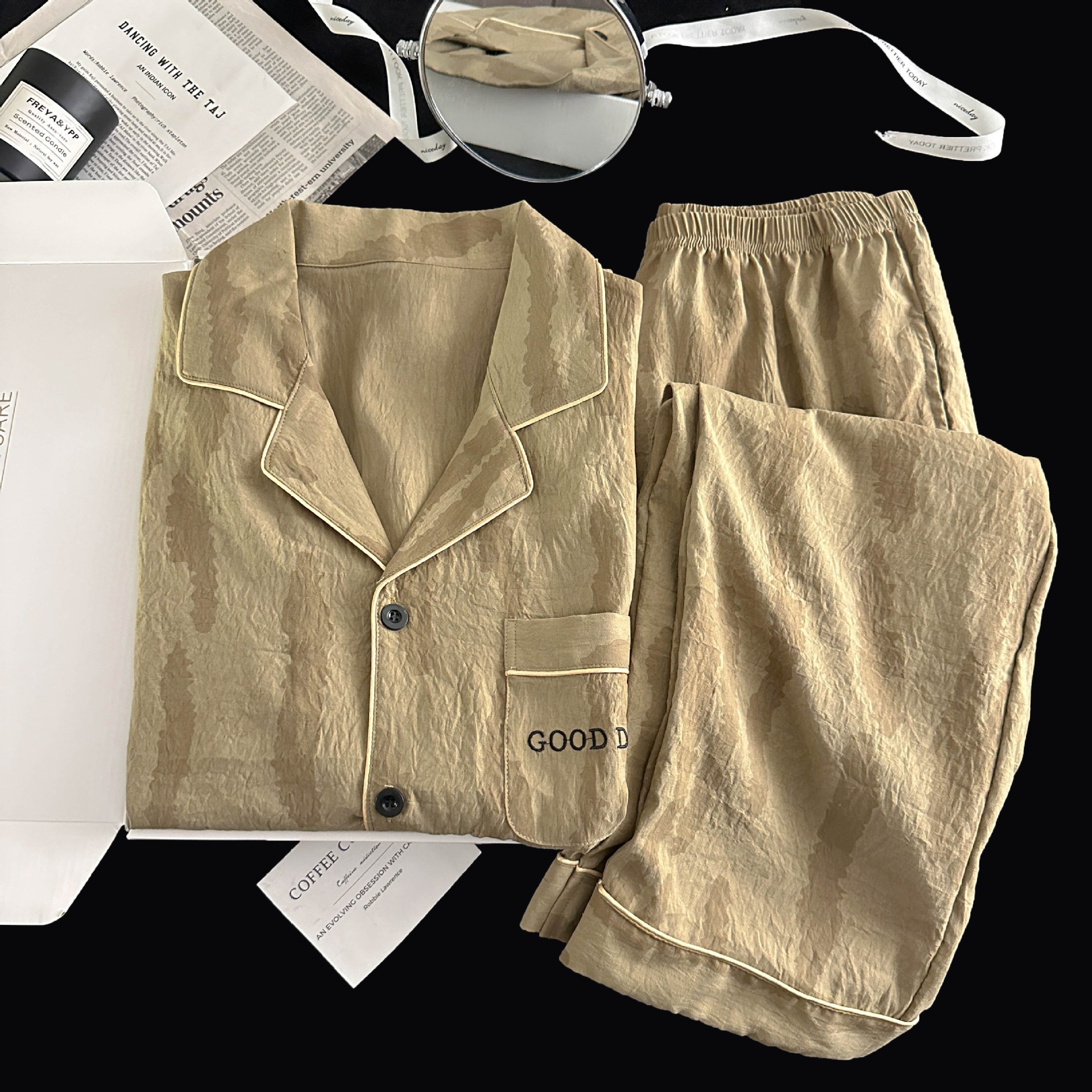 High-grade Cloud Cotton Pajamas Men's Spring Cardigan Lapel Long Sleeve Trousers Cartoon Teenager Home Clothes suit