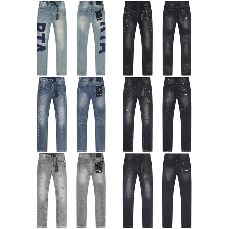 Cross-Border Trendy Brand Rta R+A Washed Vintage Distressed Embroidered Letter Heavy-Duty Skinny Jeans Long Pants for Men and Women