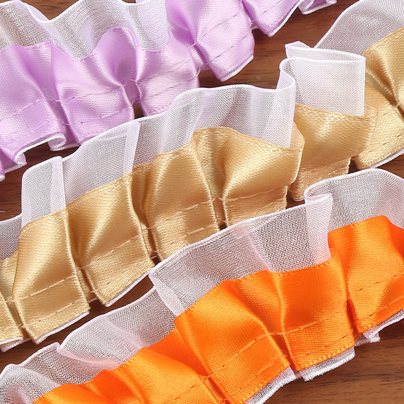 High-End Double-Layer Lace Trim Accessories for Handmade DIY Decoration, Black and White Pleated Ruffles, Wide Ribbon