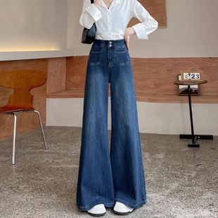 Wide Leg Jeans Stretch High Waist Women 2024 Small Height All-match Loosen Pants Autumn Trend Maillard
