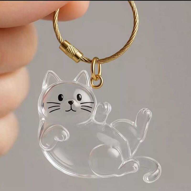 新款躺猫伸懒腰猫透明猫毛收纳扭蛋吊饰钥匙扣包包挂件纪念收藏|undefined