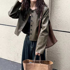 皮衣女短款外套2026春秋新款韩版百搭显瘦单排扣pu机车服皮夹克潮
