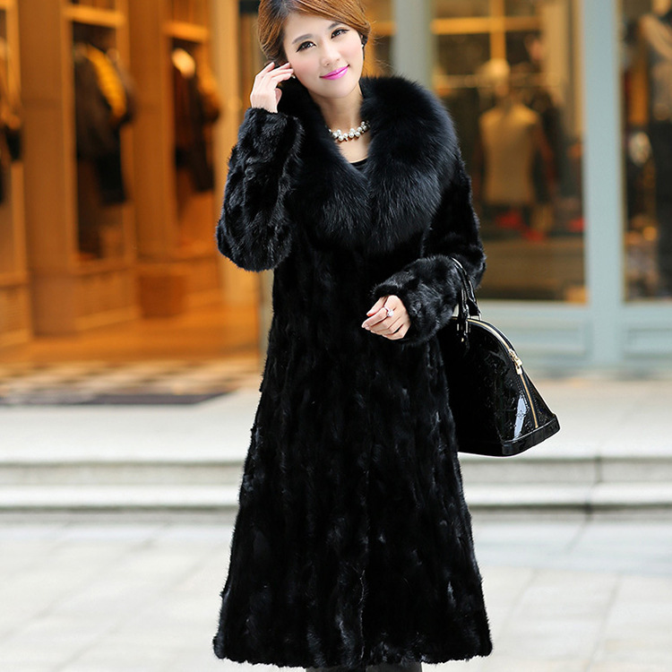 Cross-Border New Faux Fur Coat, Autumn and Winter Long Mink Fur Coat, Fox Fur Collar, European and American Plus Size Women's Clothing