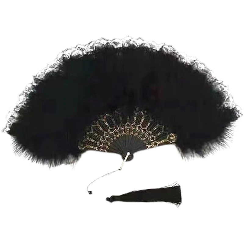 Готическая Лолита Новый классический складной веер с перьями реквизит в японском стиле ретро и стиле кружевной веер Cheongsam