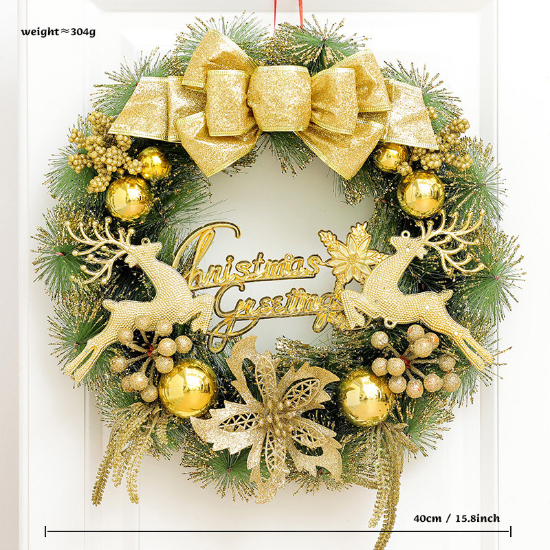 Corona de decoración de Navidad Corona de Navidad Ventana Decoración de sala de estar Colgador de puerta Accesorios de aguja de pino de alta gama al por mayor image 7
