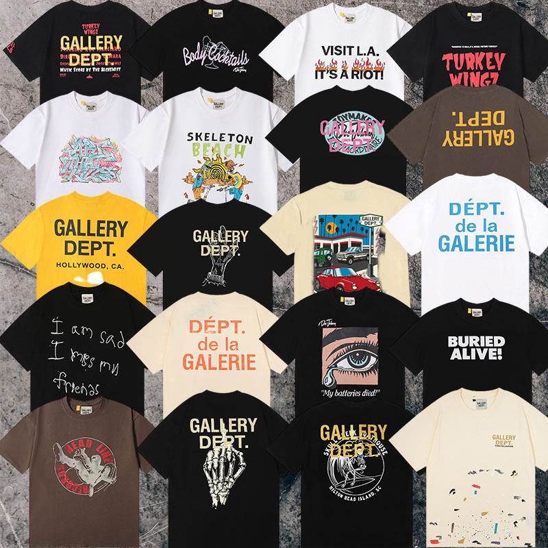 Over Time, There Will Be a Correct Version of Gallery Dept Trendy Tie-Dye Washed High-Quality Printed Short-Sleeve High Street Graffiti T-Shirt Available Over Time, There Will Be a Correct Version of Gallery Dept Trendy Tie-Dye Washed High-Quality Printed Short-Sleeve High Street Graffiti T-Shirt Available