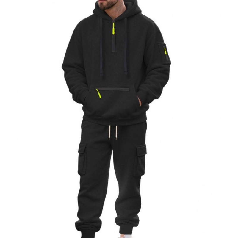 Europa, Amerika, Herbst und Winter Herrenmode: Lässiges Sport-Sweater-Set mit mehreren Taschen, Halbstrickjacke, Pullover-Set_voghion.com