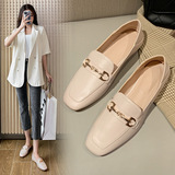 S-17, лето 2026, маленькие кожаные туфли на толстом каблуке, новые женские универсальные повседневные туфли на низком каблуке с металлической пряжкой и квадратным носком