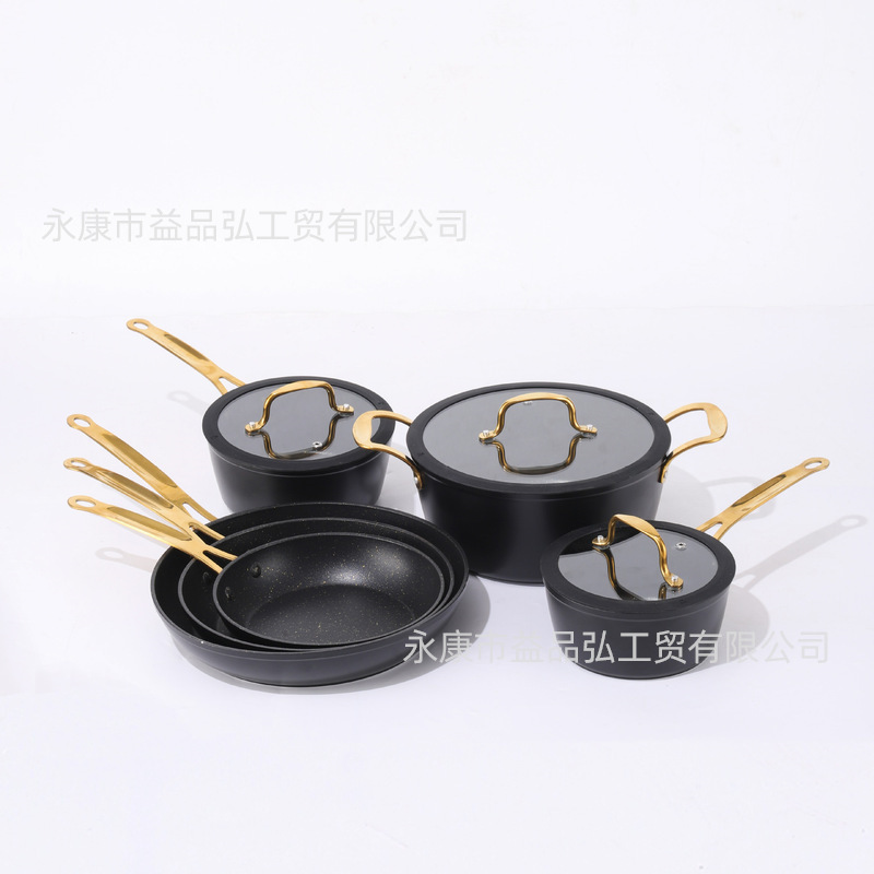 Transfronterizo de aluminio de fundición a presión de 6 piezas conjunto de línea de olla mango de leche olla antiadherente olla de sopa de vapor wok regalo al por mayor