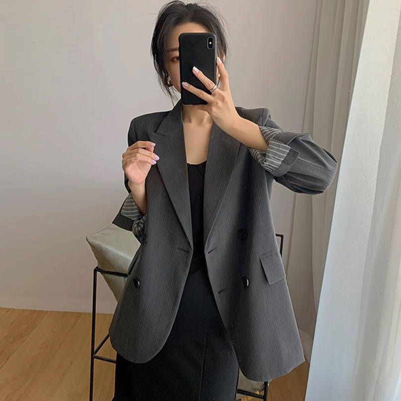 Xz129-Little Blazer Women's Plus Size Plus Size Fat mm 100kg Contrasting Webbing Navy Collar Loose Suit