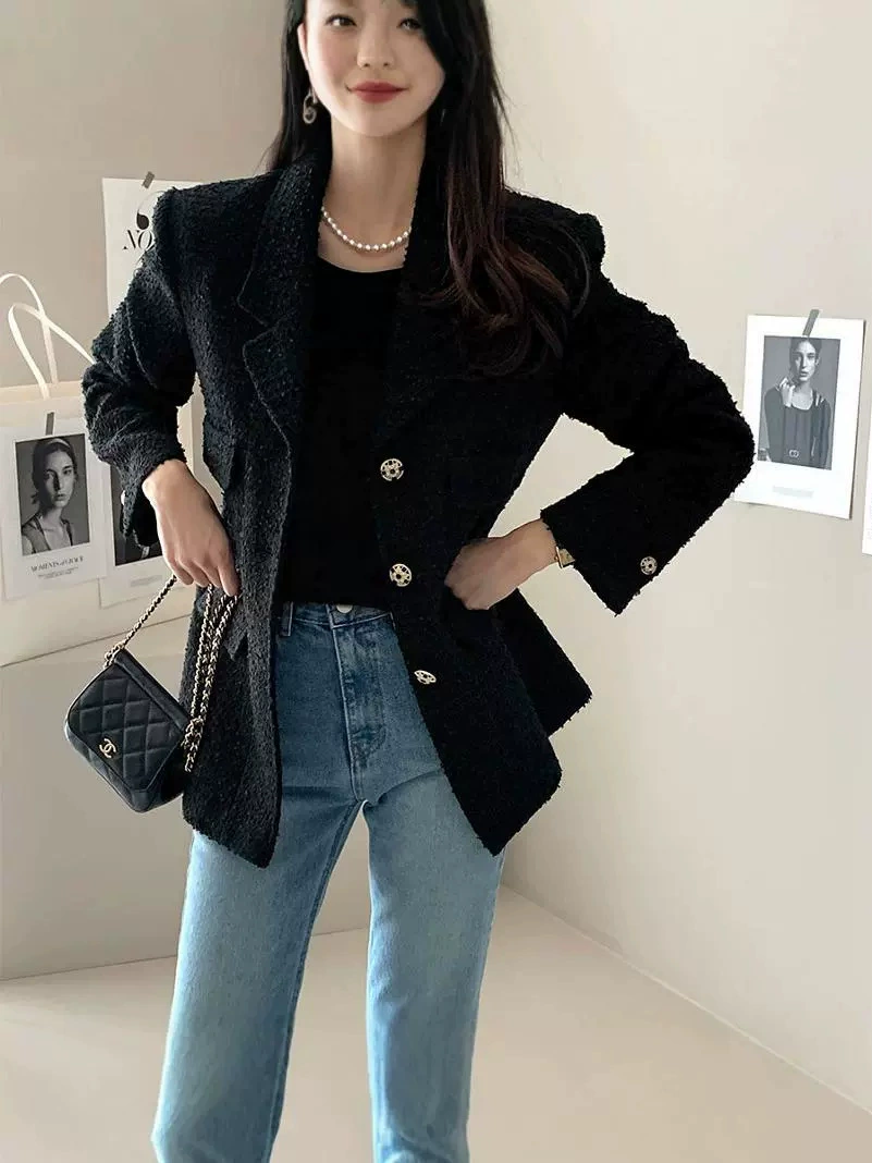 Модная куртка, костюм, (跨境贸易), корейский стиль, стиль Chanel, облегающий посадка