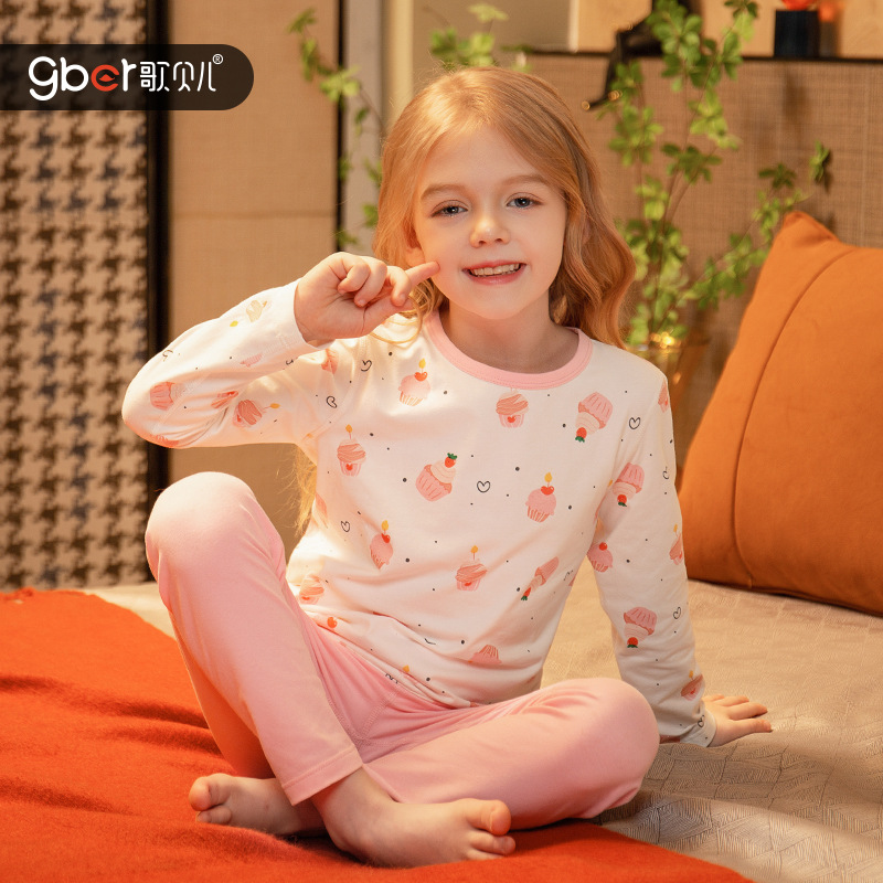 면화 속옷 세트 어린이 가을 옷과 바지 클래스  소녀 홈 옷베이스 파자마 세트