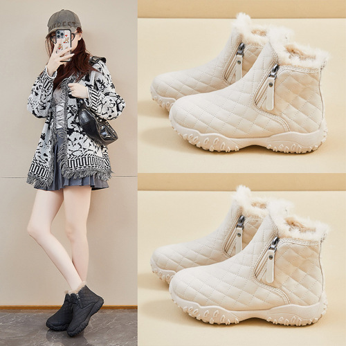 Fleece-lined high-top snow boots for women, winter new style, student Instagram-inspired Korean-style warm casual shoes, cotton shoes XQ-K16