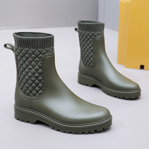 New Women's Short Boot Rain Boots Fashion Rain or Shine Water Shoes Knit Women's Shoes Plastic Water Shoes Cross-border Dropshipping
