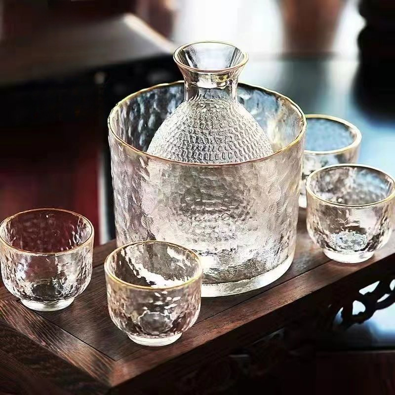 日本式ガラス清酒壷透明温酒器小杯高颜値家庭用黄酒米酒梅子酒具セット|undefined