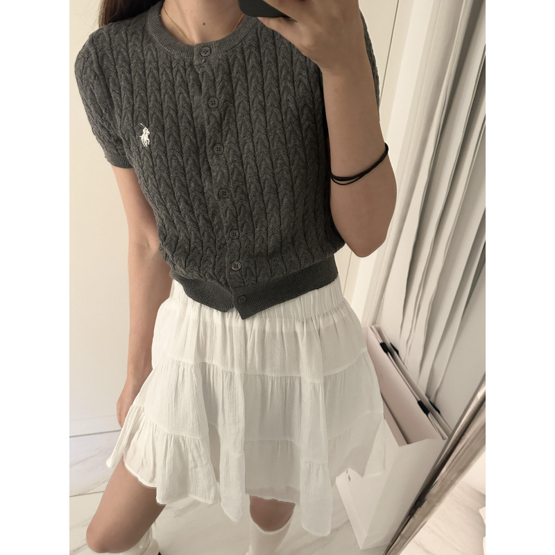 小马标刺绣韩版麻花圆领针织毛织开衫女装工厂新款上衣时尚气质