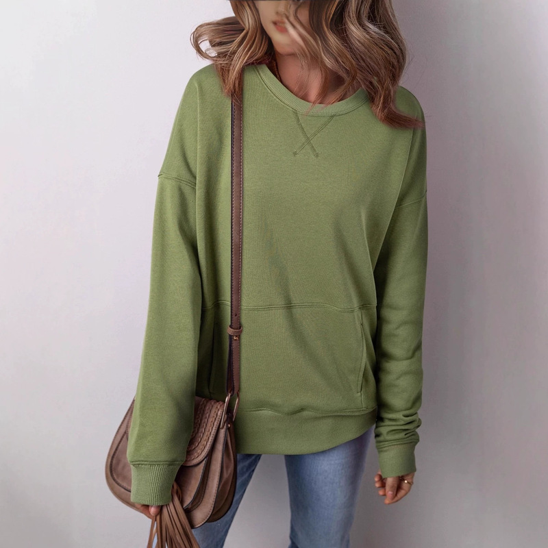 2025 Winter New Solid Color Simple Pullover Sweatshirt for Women, European and American Casual Loose Shoulder-Drop Long-Sleeve Base Shirt for Women 2025 Winter New Solid Color Simple Pullover Sweatshirt for Women, European and American Casual Loose Shoulder-Drop Long-Sleeve Base Shirt for Women