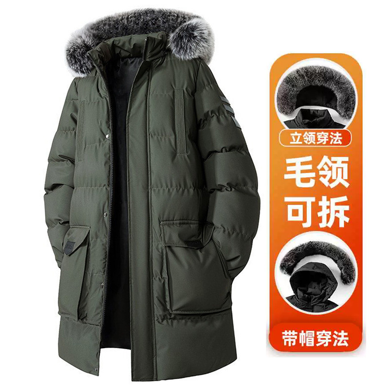 Transfronterizo super-grande plumón de algodón de moda masculina suelta con capuzas de algodón desmontable gorra de cuello de altura chaqueta de algodón gruesa chaqueta