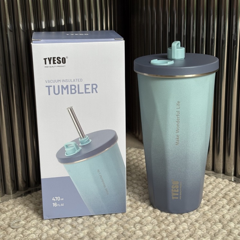 Tyeso クリエイティブ菱形グラデーションカラー魔法瓶カップ大容量車アイスバーカップ保温保冷ストローコーヒーカップ|undefined