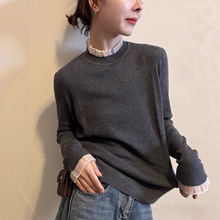 小半高领拼接羊毛针织衫女欧洲站2025秋装新款欧货女装打底小衫潮