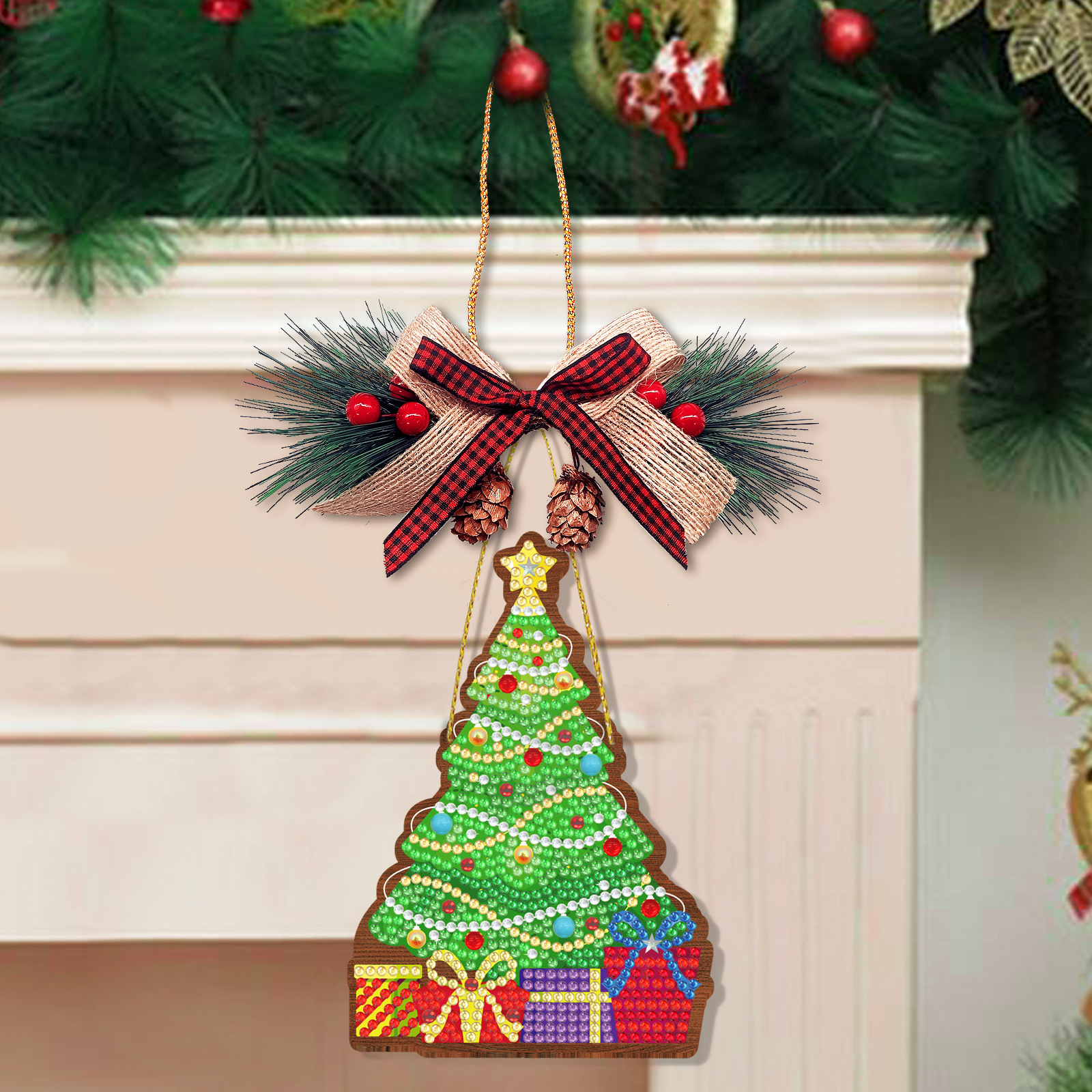 Diamante pintura perimetral colgante de Navidad decoración DIY colgante de madera colgante de árbol de Navidad productos transfronterizos al por mayor