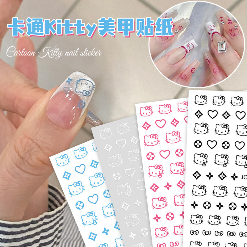 Japanese Style Explosive Nail Art Sticker Katie KT Cat Mitou Love Cartoon Cute Nail Sticker Flower with Adhesive Decoration