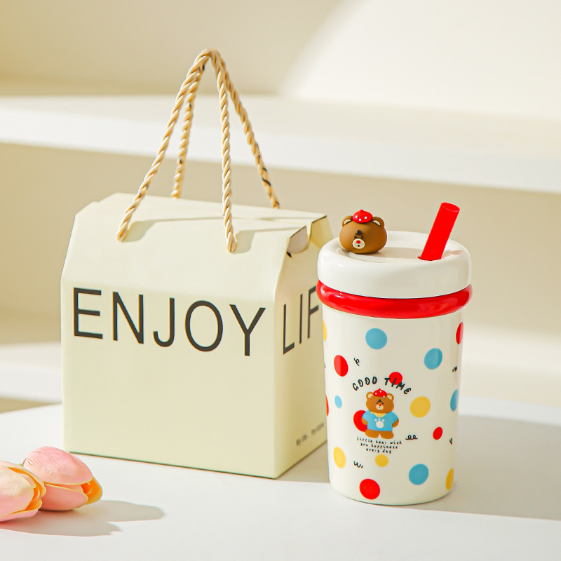 Corazón de una niña, taza de paja encantadora, taza de cerámica con cubierta, taza de café, leche, regalo de cumpleaños