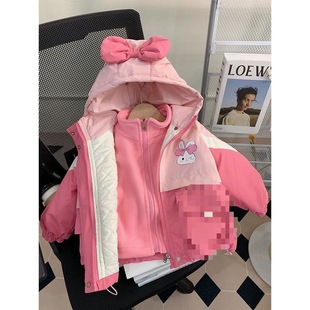 Girls' Quilted Jacket Children's Charge Clothes Autumn and Winter 2024 New Style Western Style Baby Three-in-One Detachable Winter