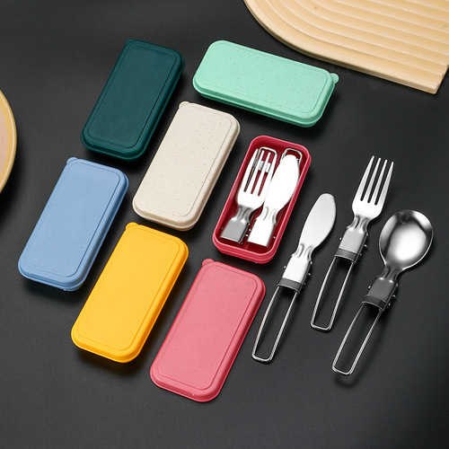 New product 304 stainless steel folding tableware knife, fork and spoon set outdoor picnic camping portable tableware foldable spoon