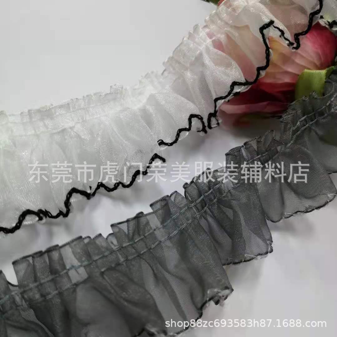无弹纱带百褶荷叶花边木耳边边白纱黑边现货批发服装娃娃玩具辅料