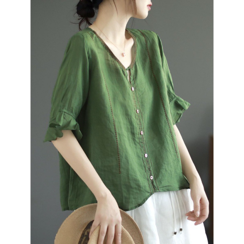 Cotton and linen 68 dark green