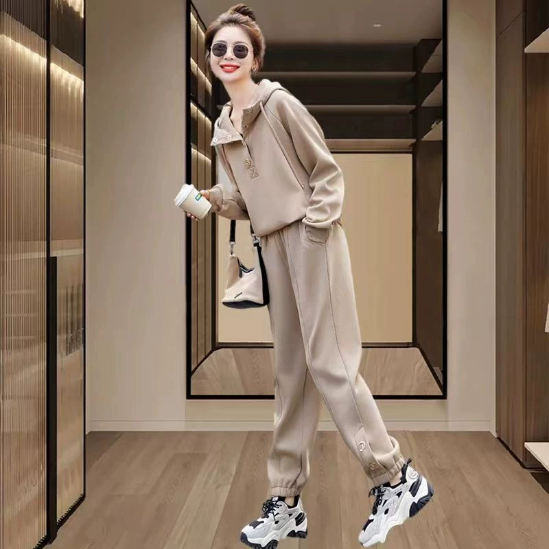Высококачественный спортивный костюм женский на весну и осень, новый свободный свитер с капюшоном в западном стиле, брюки, костюм из двух частей для толстой сестры