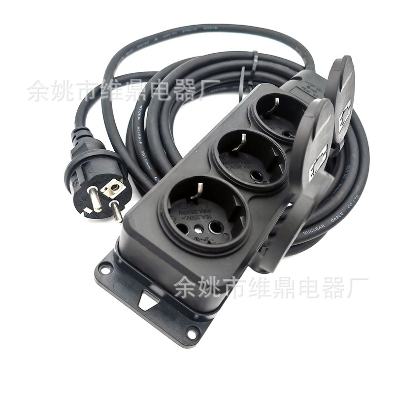 欧规德式户外防水排插 IP44欧式德标室外防雨插排 带盖有线插板