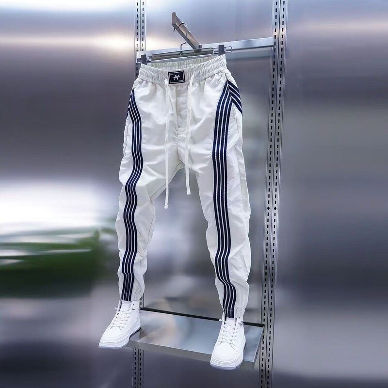 Factory Direct Sales 2025 Men's New Striped Jogger Casual Pants Trendy Youth Quick-Dry Slim Pants Wholesale