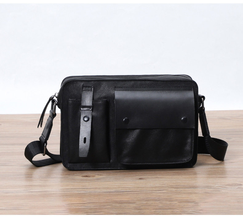 Túi đeo chéo nam da bò lớp đầu sức chứa lớn 27×9×18 cm — Màu đen chi tiết 3