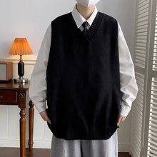 V领背心黑色马甲毛衣男秋季开叉宽松百搭学院情侣潮流针织衫外套