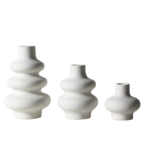 Cross-border creative off-white frosted ceramic donut gourd vase set hydroponic B&B home model decoration
