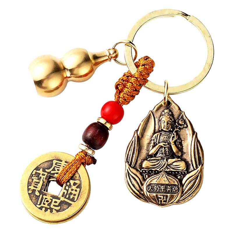 Latón doce Zodiaco ocho Guardian llavero tejido a mano amarillo cuerda hueco pequeño regalo al por mayor