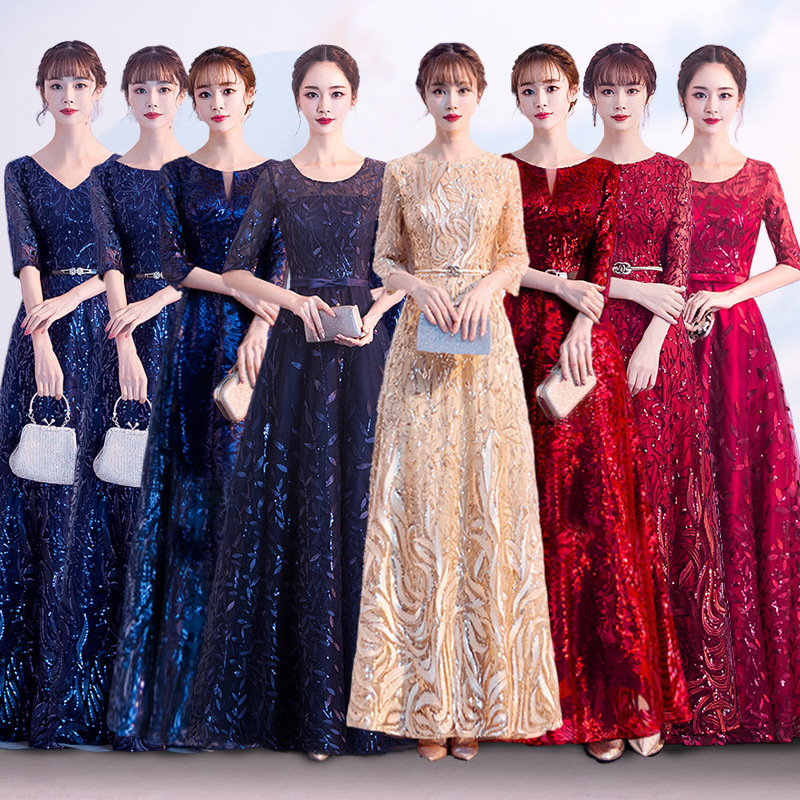 Art Test Performance Dress Blue Female High-end Feeling Temperament High-end Host Red Song Chorus Evening Dress Adult Long Dress